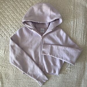 Aritzia Cozy Sweatfleece Perfect Crop Zip Hoodie in Soft Lilac